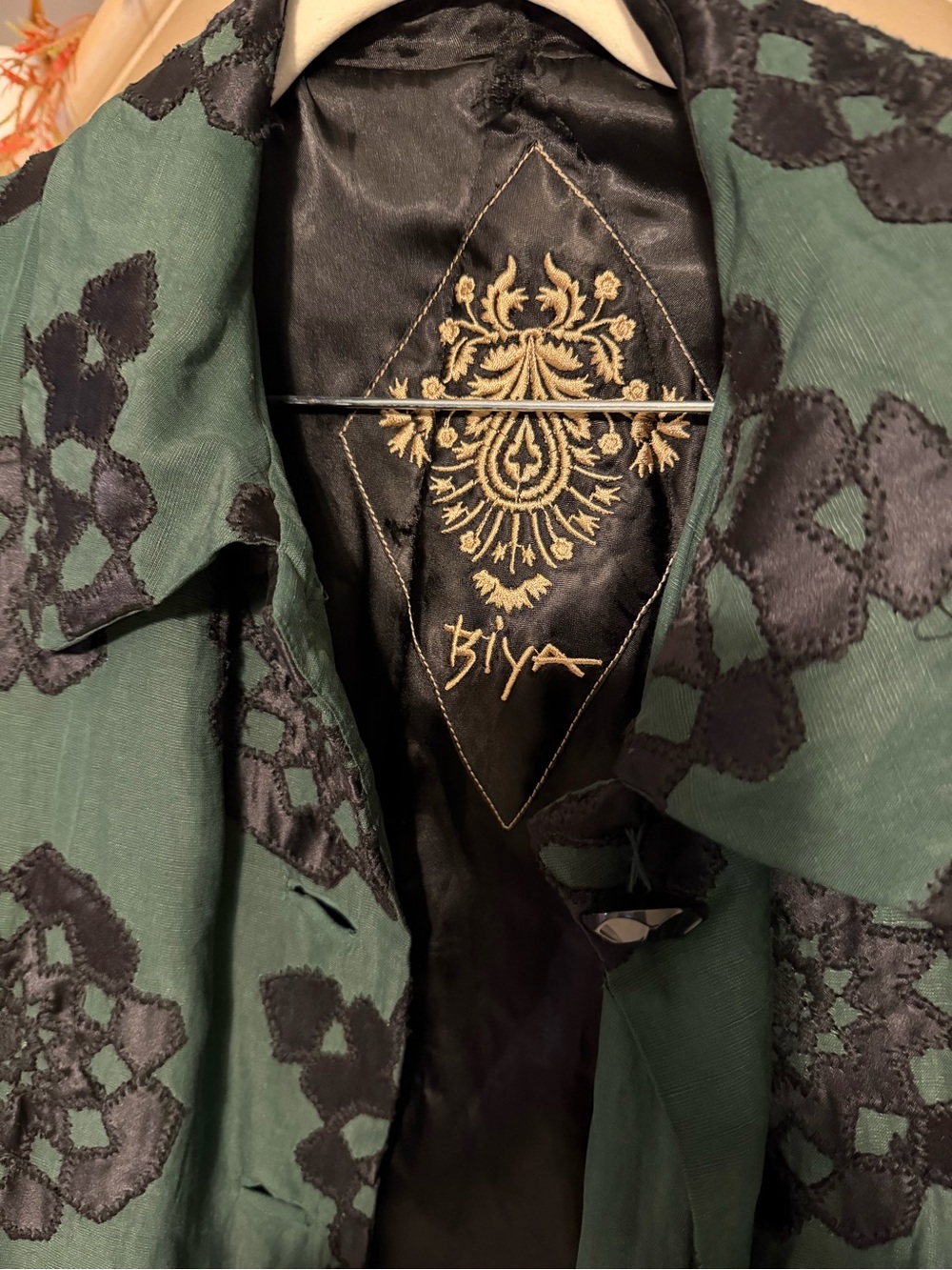 Johnny Was Women's Green & Black BIYA Embroidered Coat